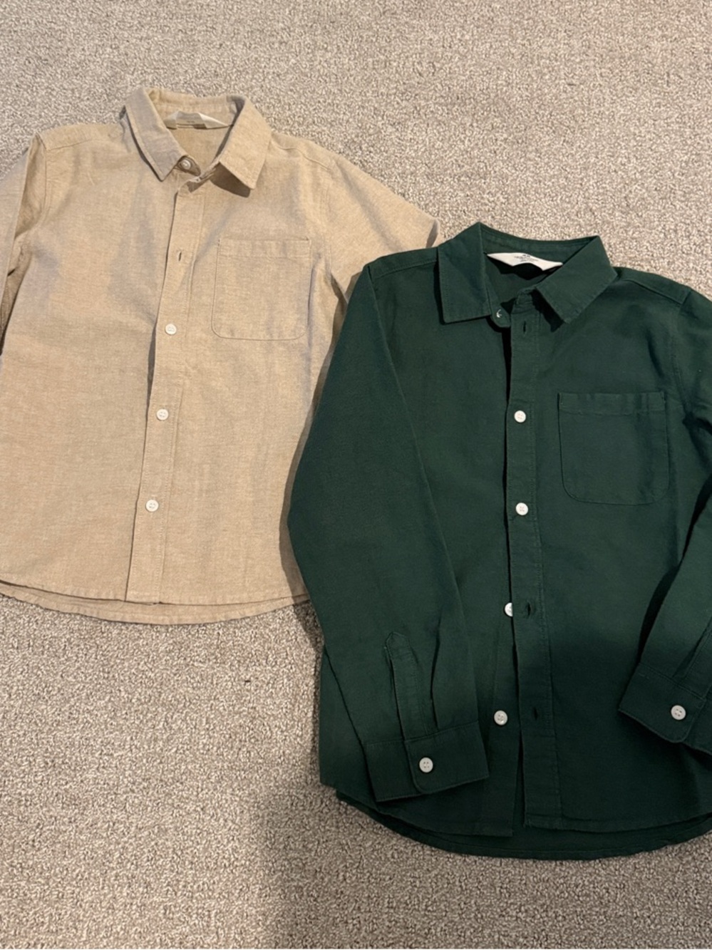 H&M Two Cotton Button-Down Shirt Set in Beige and Forest Green
